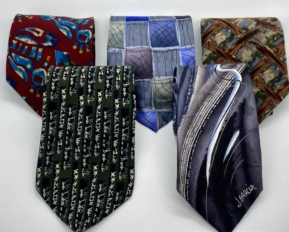 J Garcia Silk Ties Lot of 5: Wetlands, Overlooking The Desert, Geometric